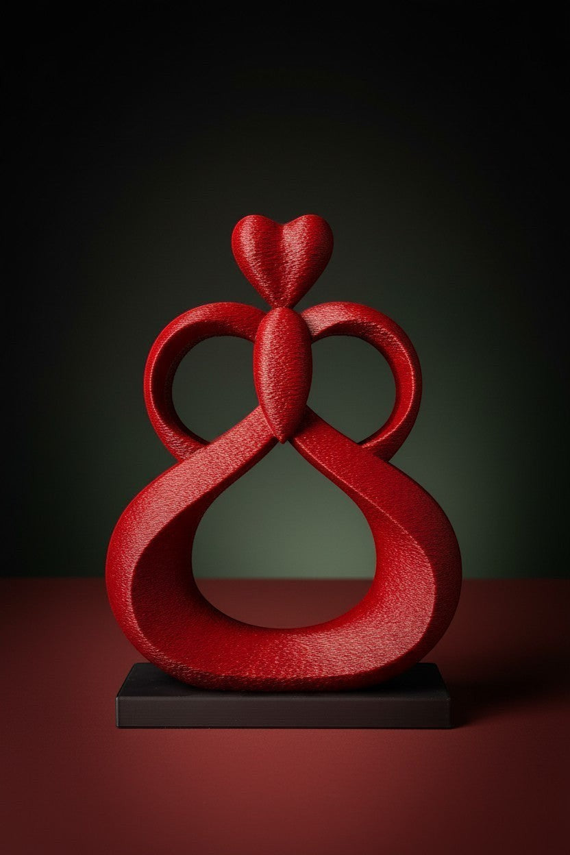 FLY-OG 3D Heartflow Infinity Sculpture, red PLA+ with matte finish, symbolizing love and unity.