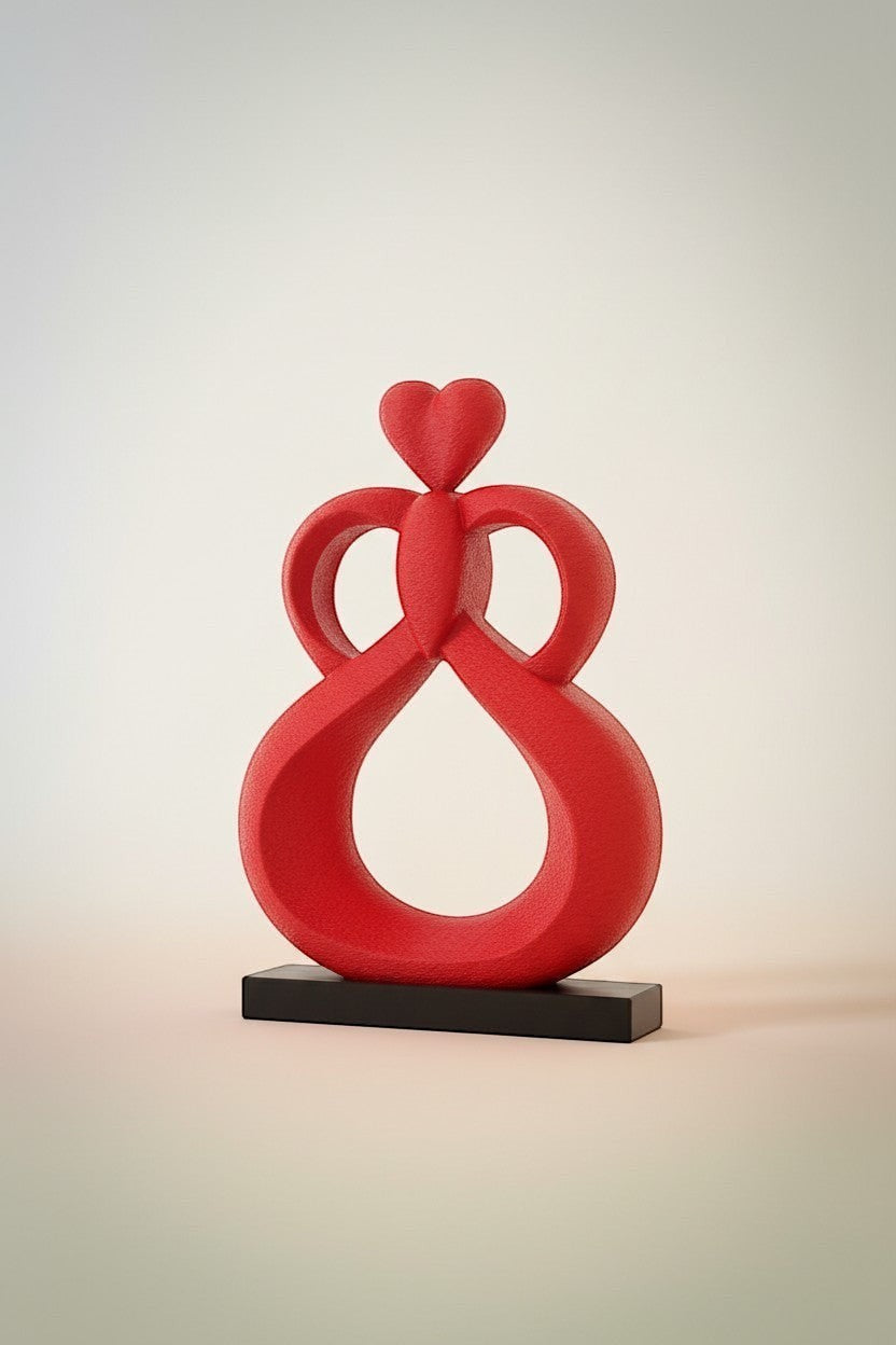 Red Heartflow Infinity Sculpture by FLY-OG 3D, symbolizing love and unity. PLA+ with matte finish.