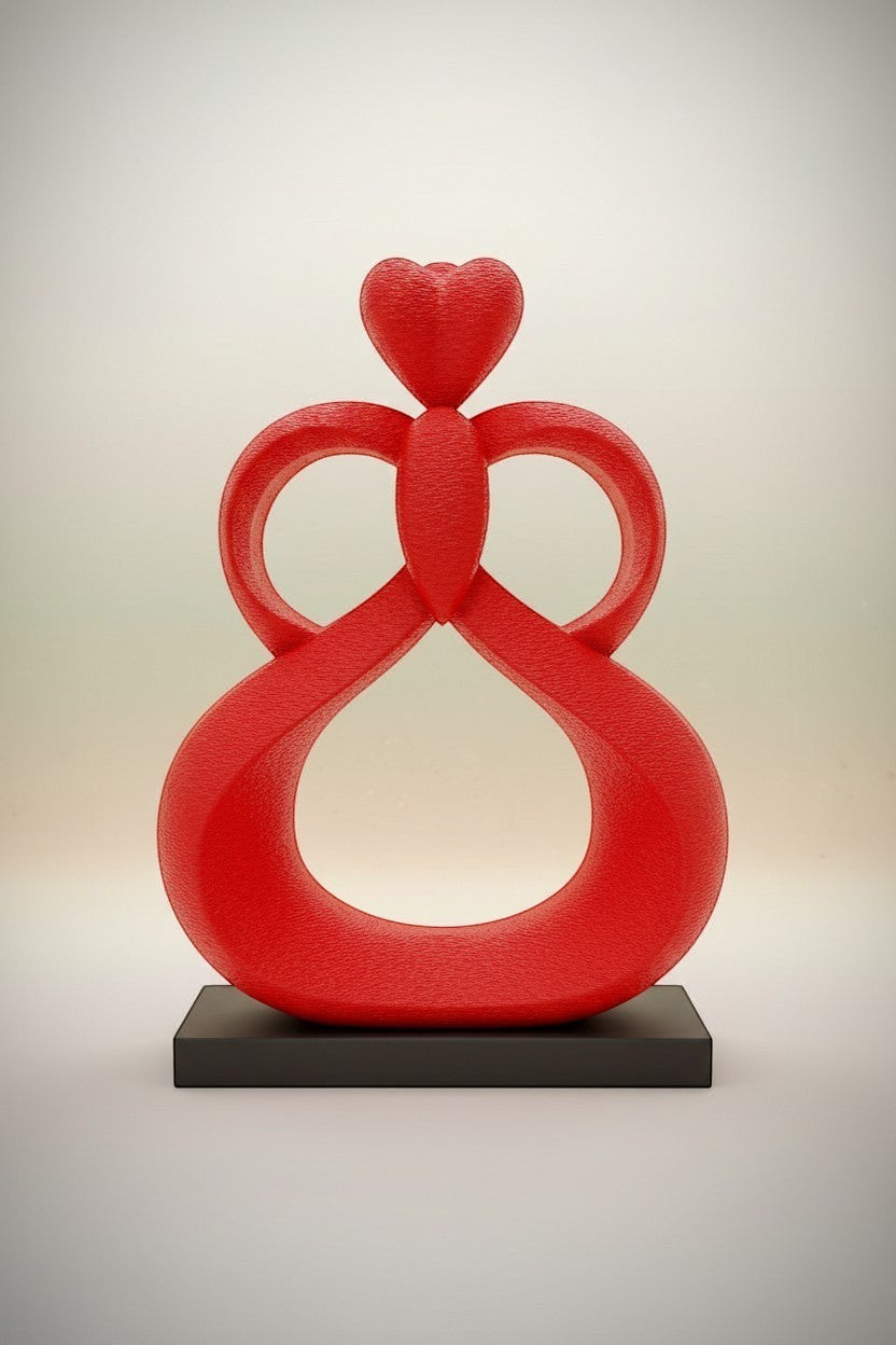 FLY-OG 3D red PLA+ Heartflow Infinity Sculpture symbolizing love and unity, 7.5 inches tall.